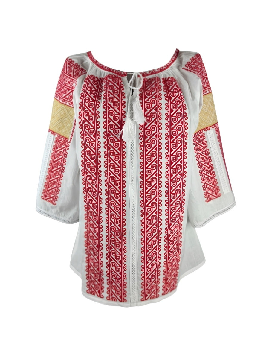 Bluza dama AU26 alb/rosu bordo
