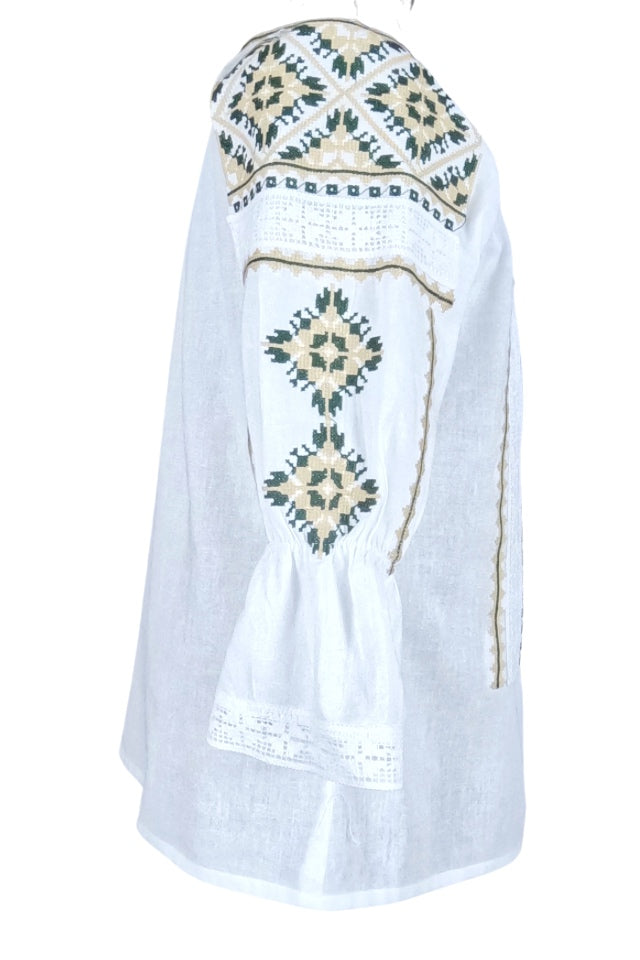 Bluza tip ie dama RDB2, alb pur/verde