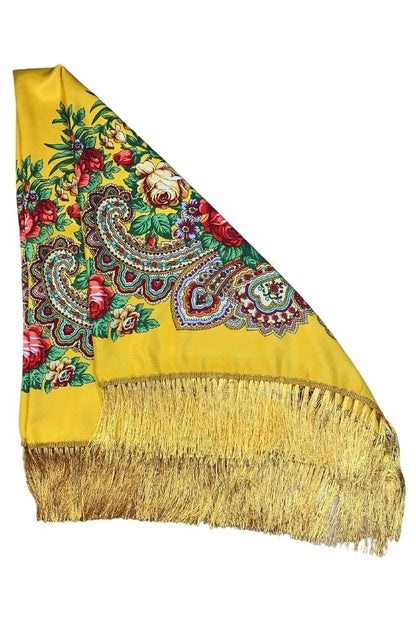 Esarfa tip sal cu flori, Dacali, galben, 107 x107 cm