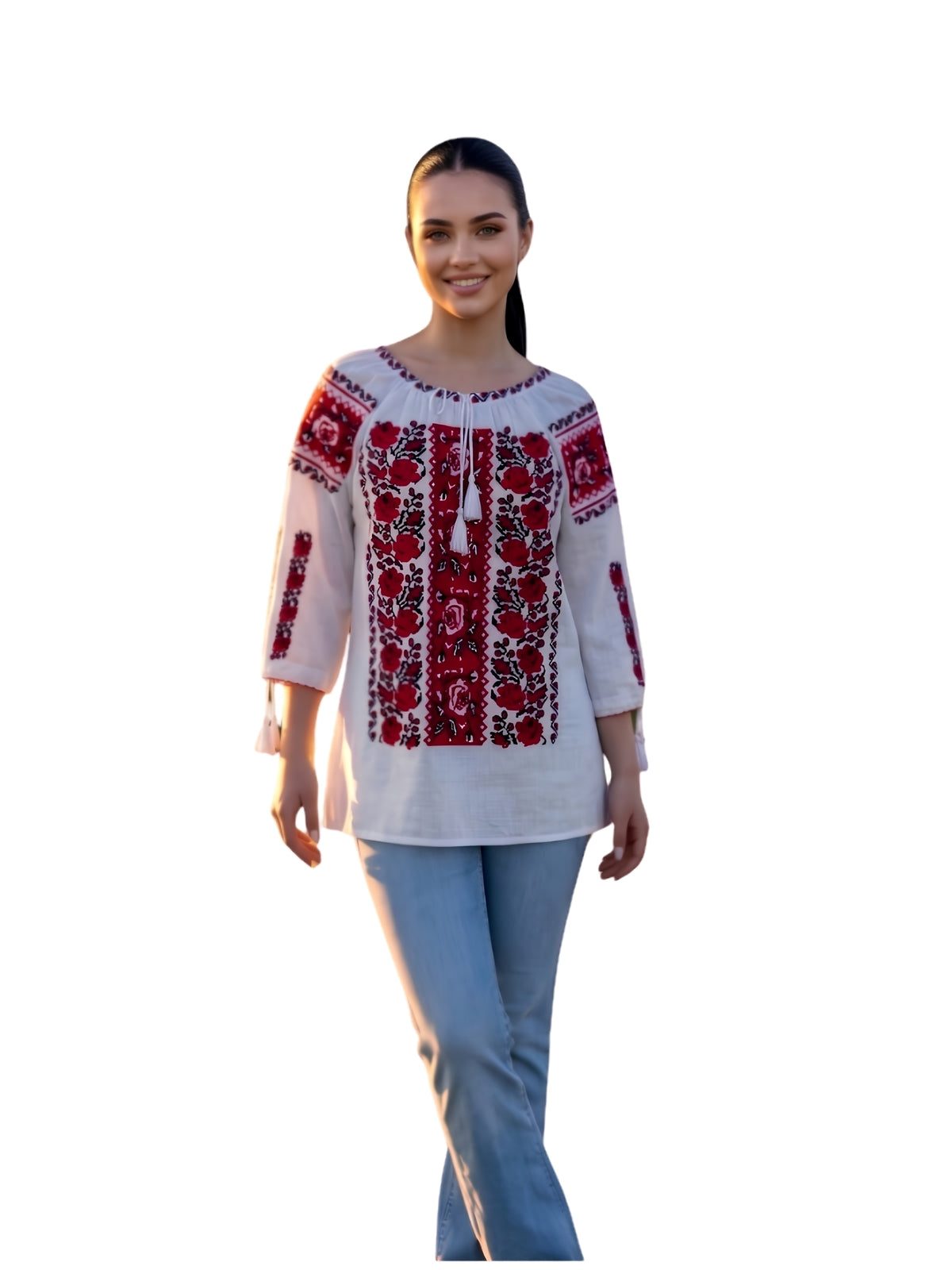Bluza dama 2IU26 alb/rosu