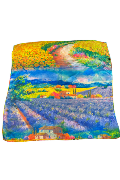 Esarfa patrata LV dama, mov/galben, 70x70 cm