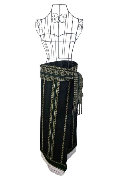 Fusta dama tip catrinta cu broderie traditionala one size, negru/verde