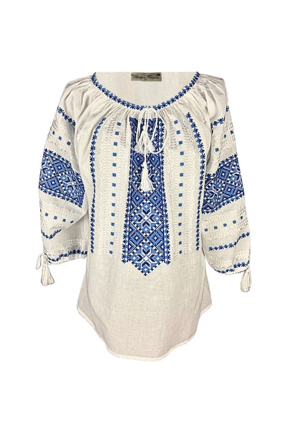 Bluza dama IL26 alb/albastru