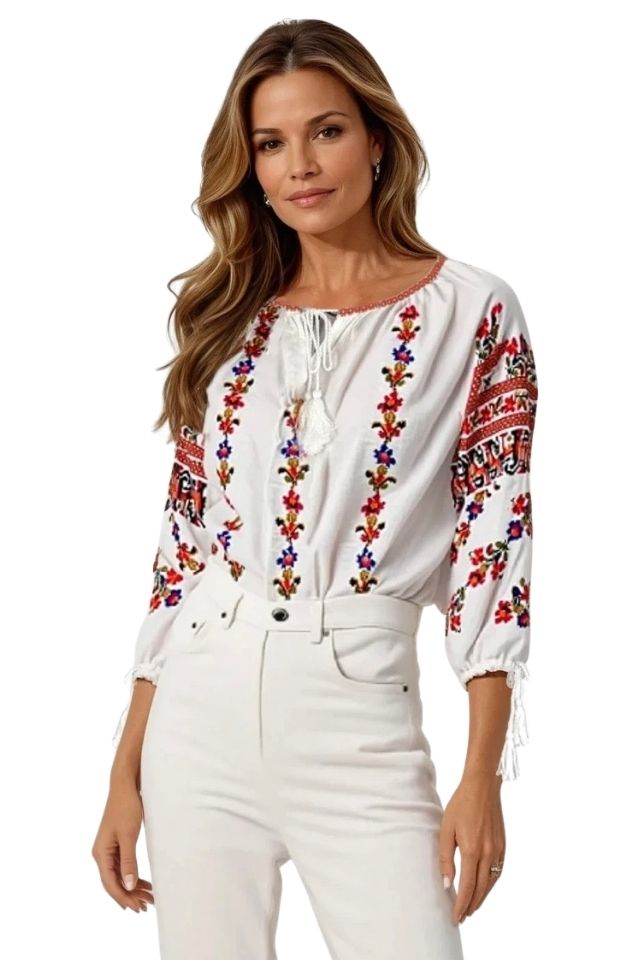 Bluza dama tip ie R25 alb/albastru