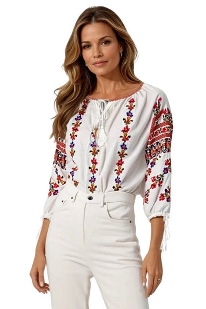 Bluza dama tip ie R25 alb/albastru