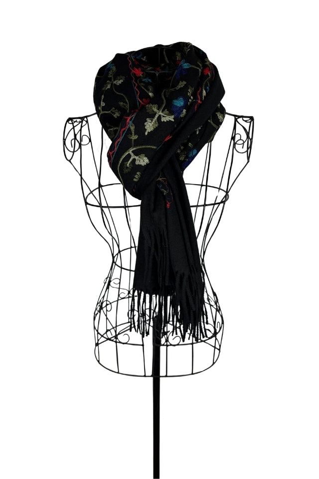 Fular dama de lux brodat colorat negru