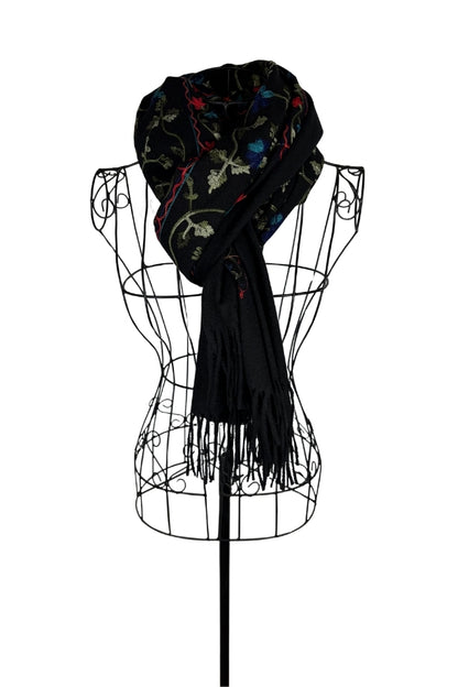 Fular dama de lux brodat colorat negru
