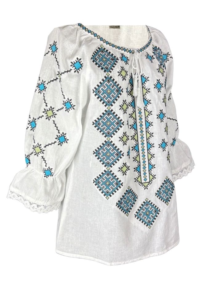 Bluza dama O25 alb/albastru deschis