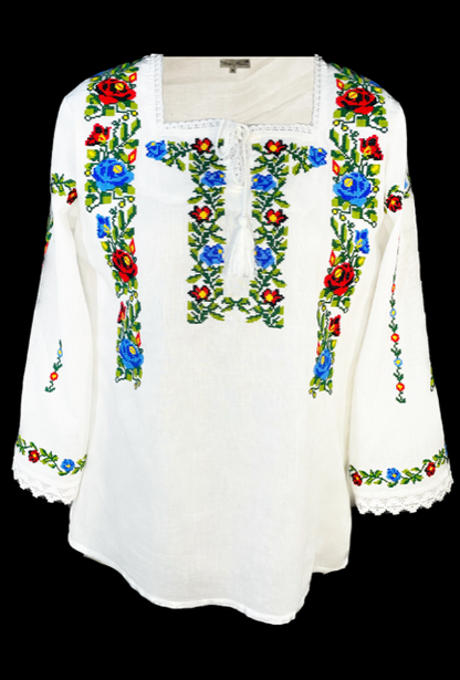 Bluza tip ie traditionala, dama ML 237 alb/verde broscuta