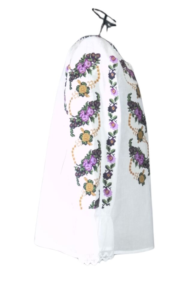 Bluza tip ie traditionala dama DEC, alb crystal/mov