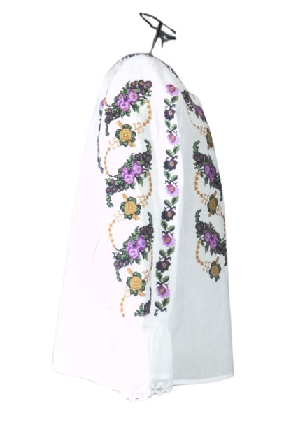 Bluza tip ie traditionala dama DEC, alb crystal/mov