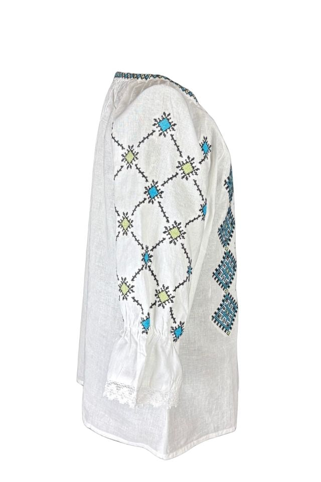 Bluza dama O25 alb/albastru deschis