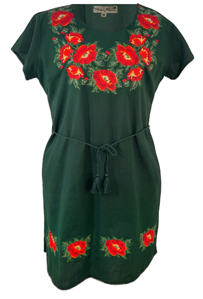 Rochie casual dama R777, verde/rosu