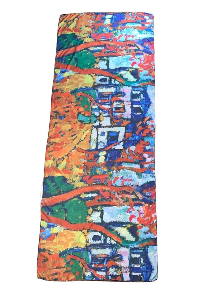 Esarfa tip sal doua fete pictata NA, Dacali, matase, portocaliu/rosu, 180x70cm