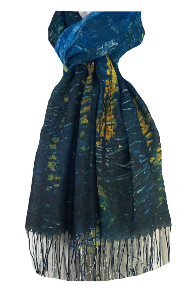 Esarfa imprimata pe ambele fete R, Dacali, bleumarin 185x70 cm