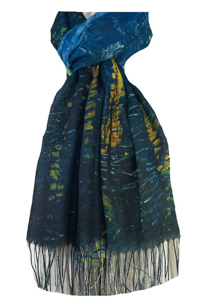 Esarfa imprimata pe ambele fete R, Dacali, bleumarin 185x70 cm