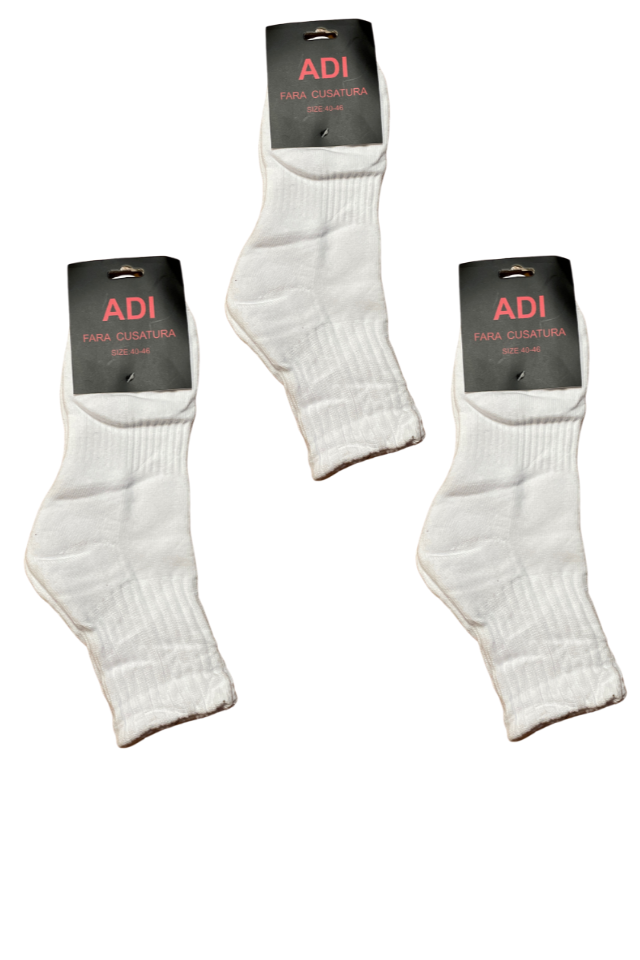 Set 3 perechi sosete barbati sport din bumbac fara cusaturi, Dacali, marimea 40-44, alb
