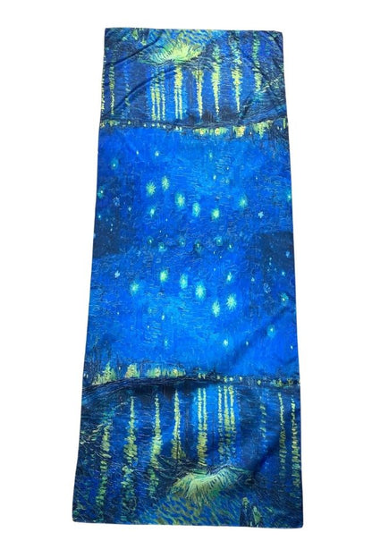 Esarfa tip sal doua fete pictata 12, Dacali, matase, albastru, 180x70cm