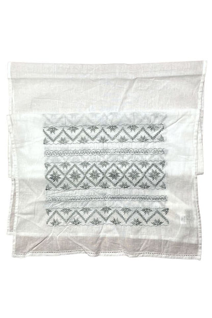 Esarfa tip marama traditionala, alb/olive, 180 x 53 cm