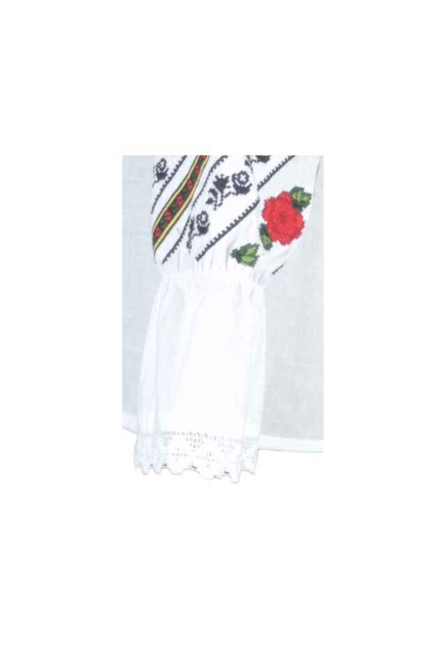 Bluza dama tip ie 124, alb natural/rosu antichizat