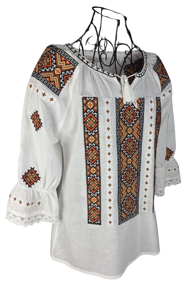 Bluza dama IU26 alb/portocaliu