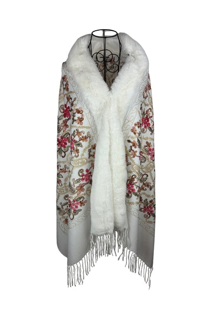 Fular dama tip poncho de lux alb