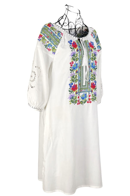 Rochie traditionala dama R24, alb/mov