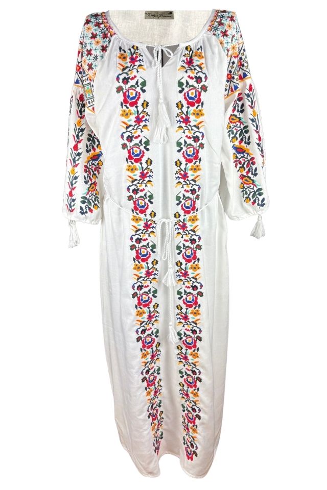 Rochie traditionala dama R25 alb/galben