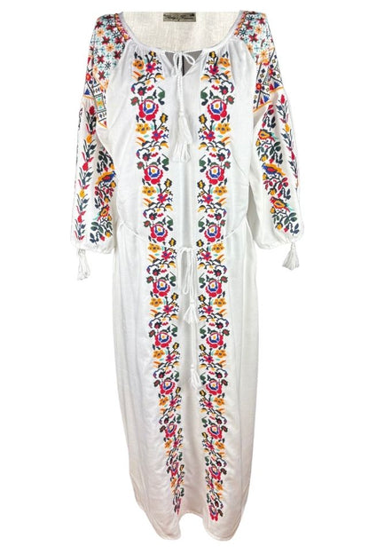 Rochie traditionala dama R25 alb/galben
