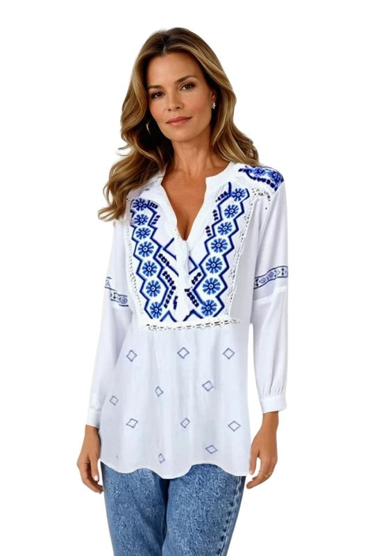 Bluza tip ie dama RDB2, alb zapada/albastru nautic