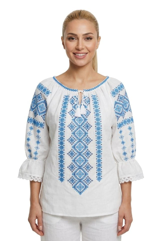 Bluza dama A26 alb/albastru