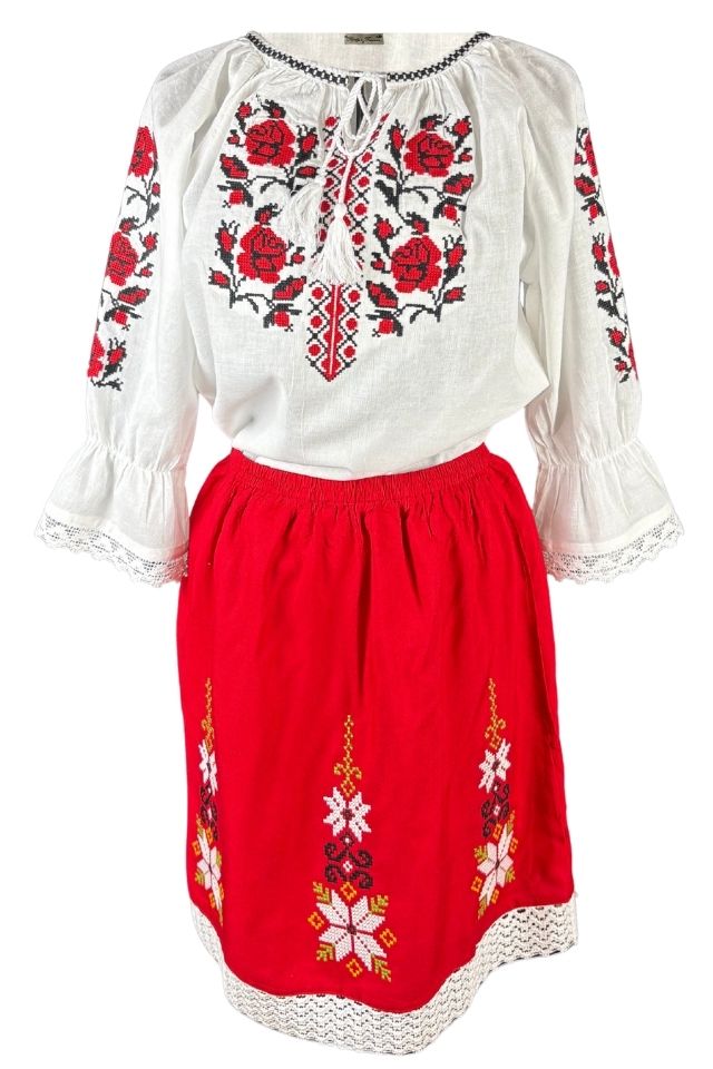 Rochie fete F26 tip costum alb/rosu