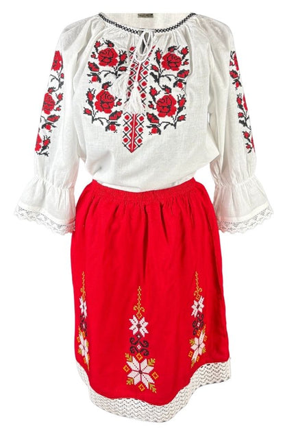 Rochie fete F26 tip costum alb/rosu