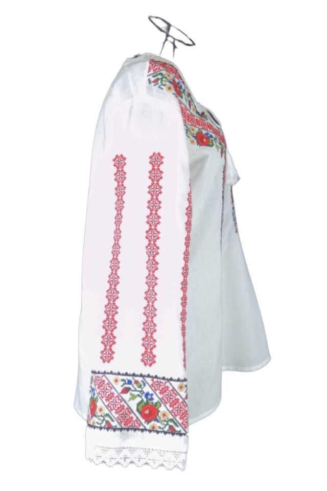 Bluza tip ie traditionala dama DEC, alb/rosu