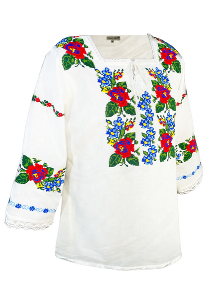 Bluza tip ie traditionala, dama ML 237 alb/albastru cosmic