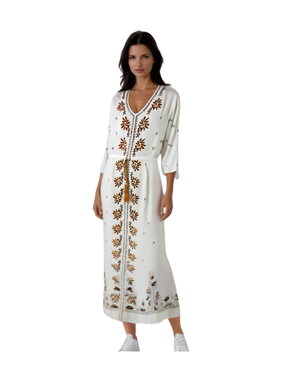 Rochie dama casual RL24, alb crystal/crem