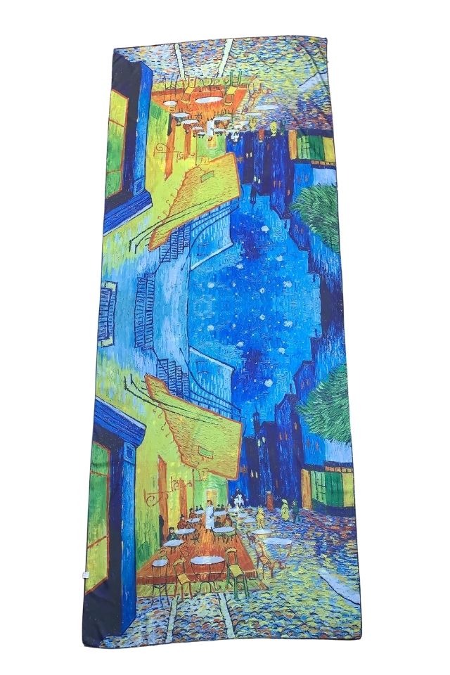 Esarfa tip sal doua fete pictata 12, Dacali, matase, albastru, 180x70cm