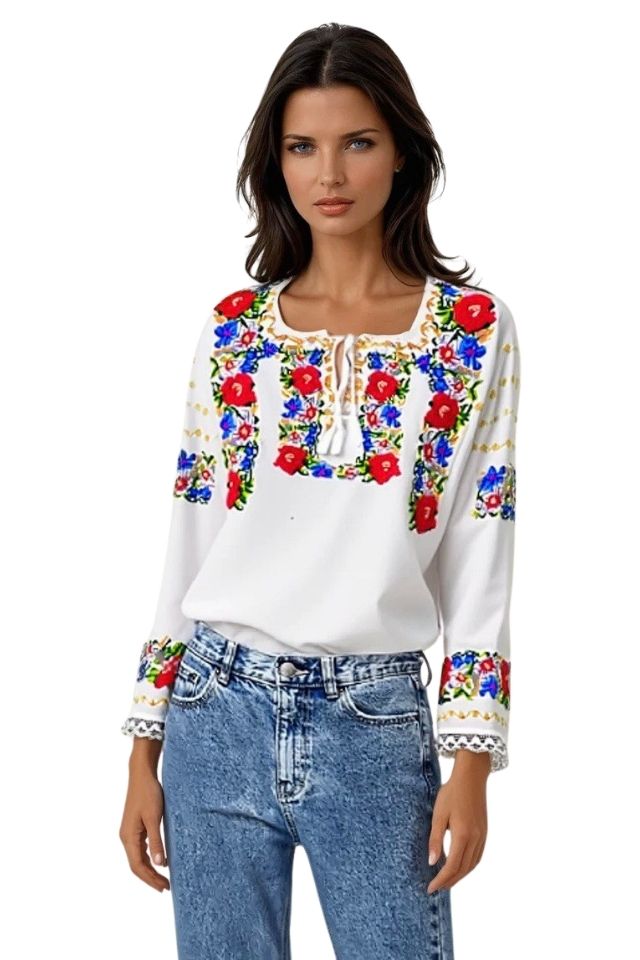 Bluza tip ie dama B23, alb cocos/gri