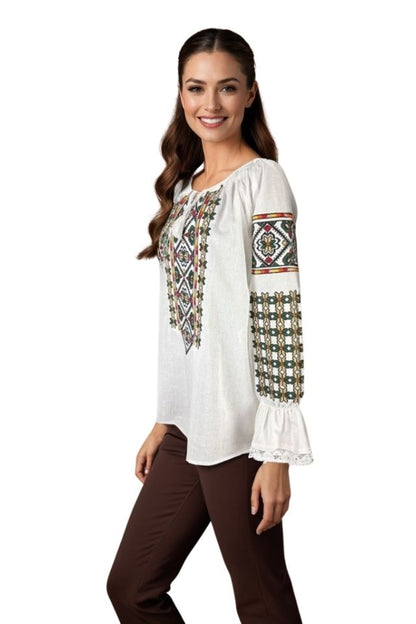 Bluza dama tip ie I26 alb/portocaliu