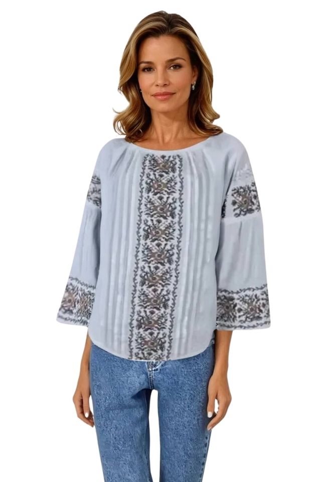 Bluza tip ie dama B23, alb neted/gri