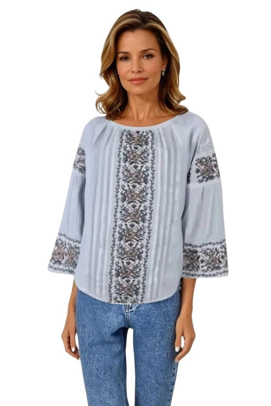 Bluza tip ie dama B23, alb neted/gri