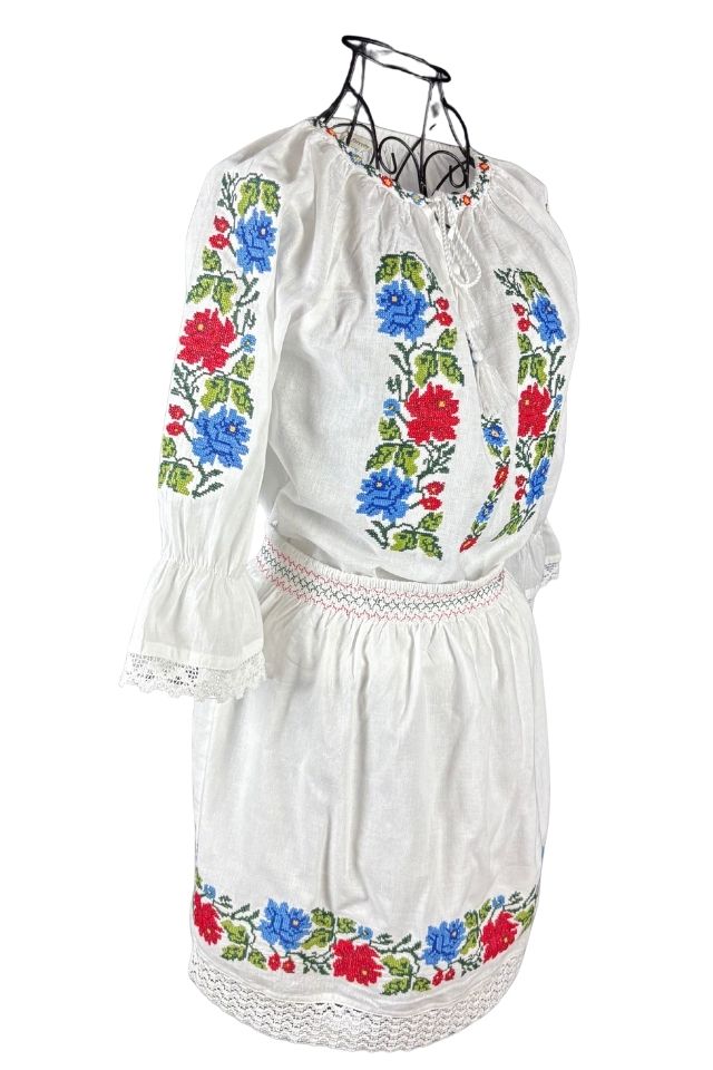 Rochie fete F26 tip costum alb/verde