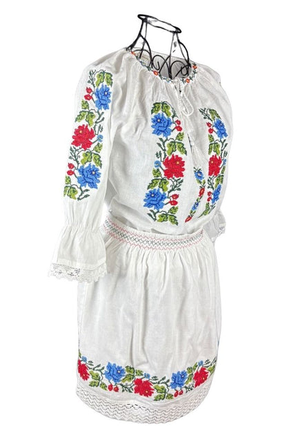 Rochie fete F26 tip costum alb/verde