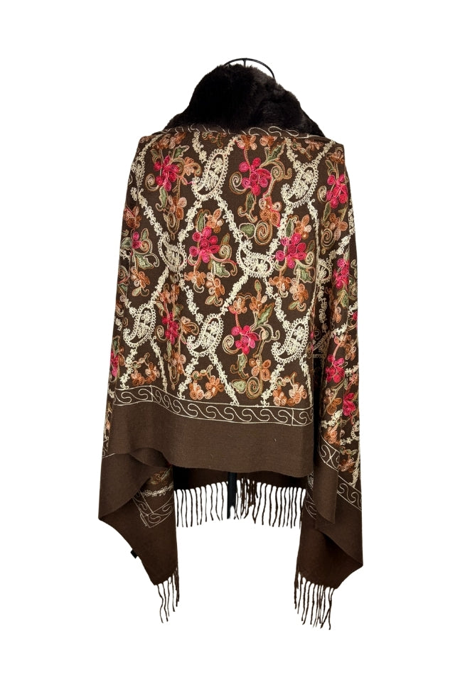 Fular dama tip poncho de lux maro inchis