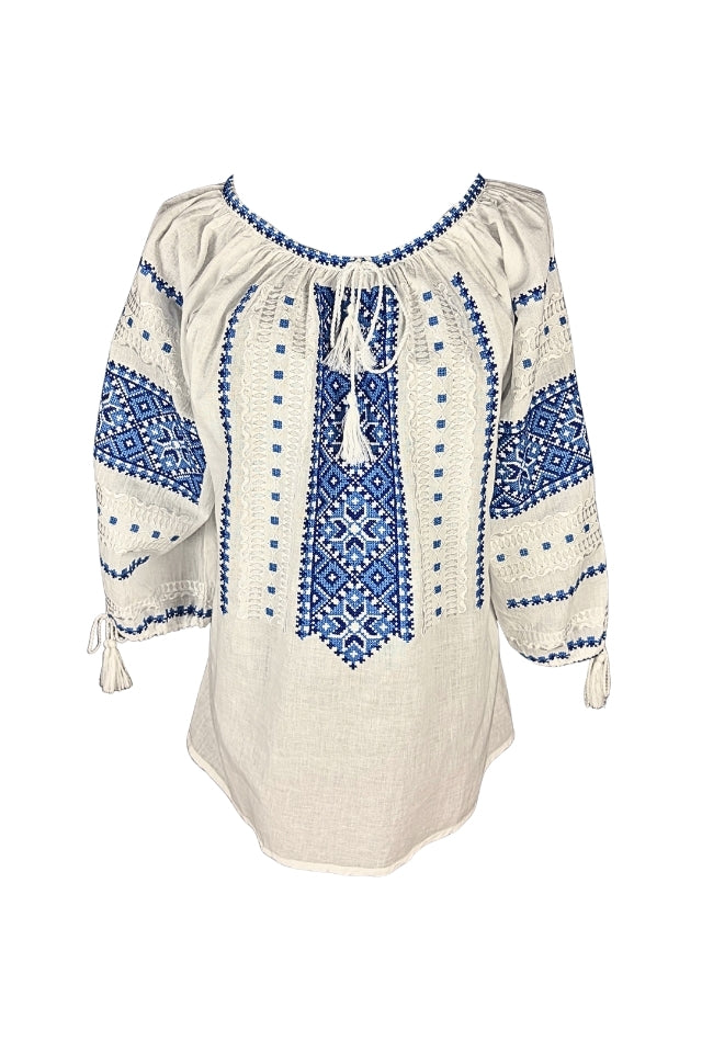 Bluza dama IL26 alb/albastru