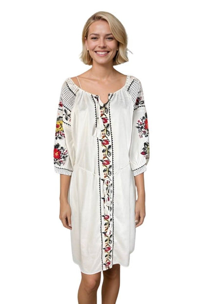 Rochie traditionala dama R25 alb/gri