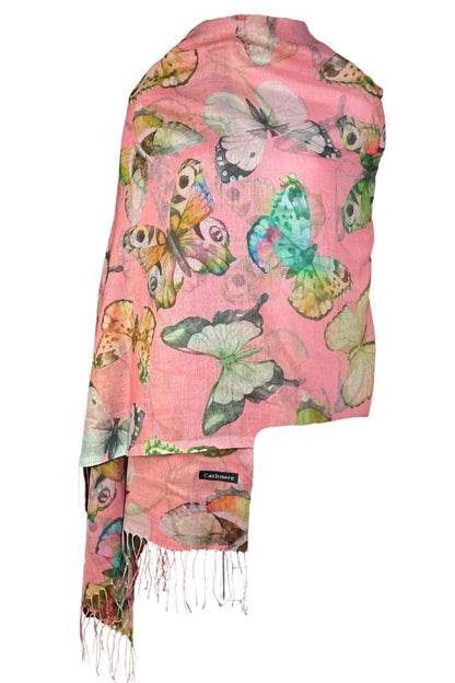 Esarfa cu fluturi din material tip casmir, Dacali, roz bujor, 185 x 75 cm