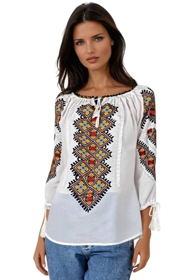 Bluza dama tip ie D24 alb/negru mahon