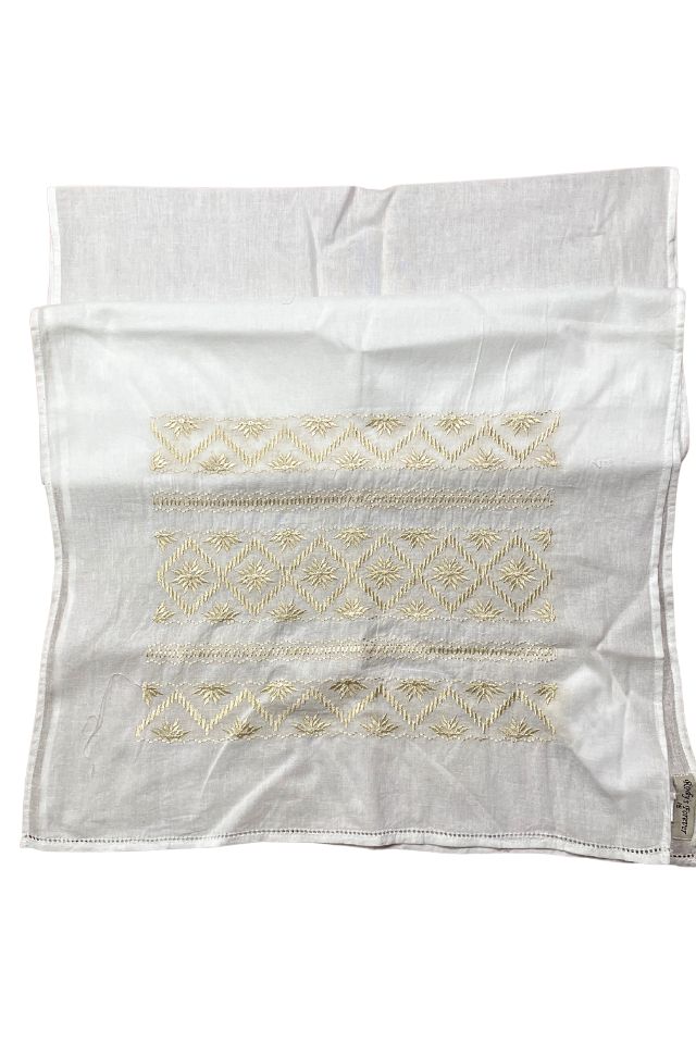 Esarfa tip marama traditionala, alb ivoar, 180 x 53 cm