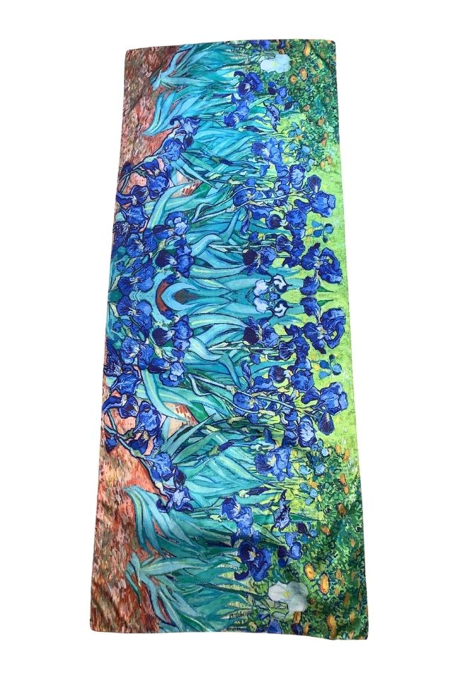 Esarfa tip sal doua fete pictata I, Dacali, matase, albastru/verde, 180x70cm